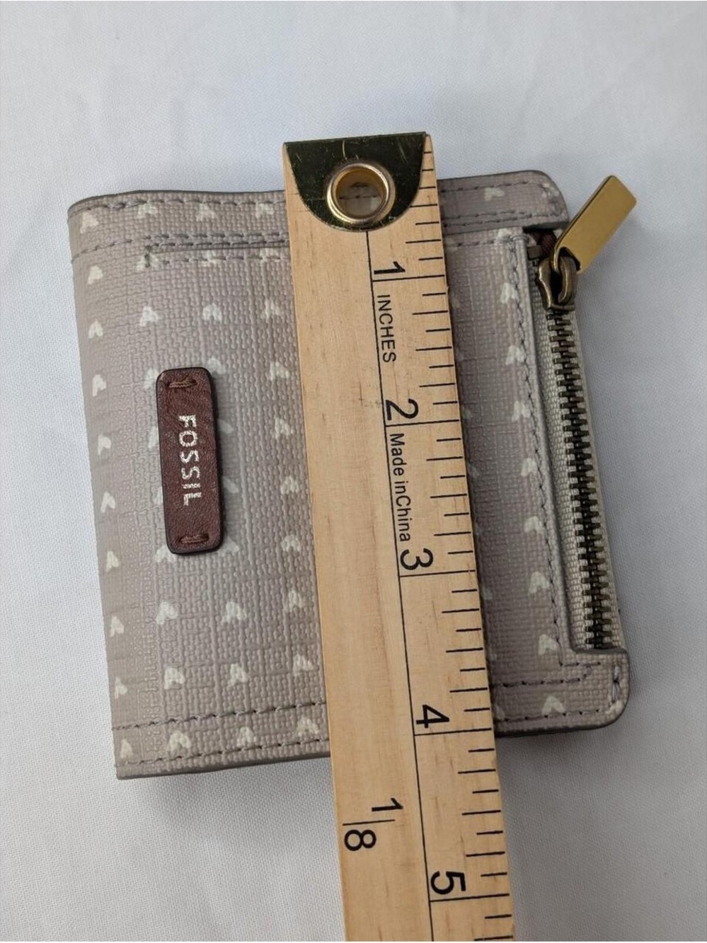 Fossil Beige Heart-Print Zip Card Wallet - Picture 5 of 5